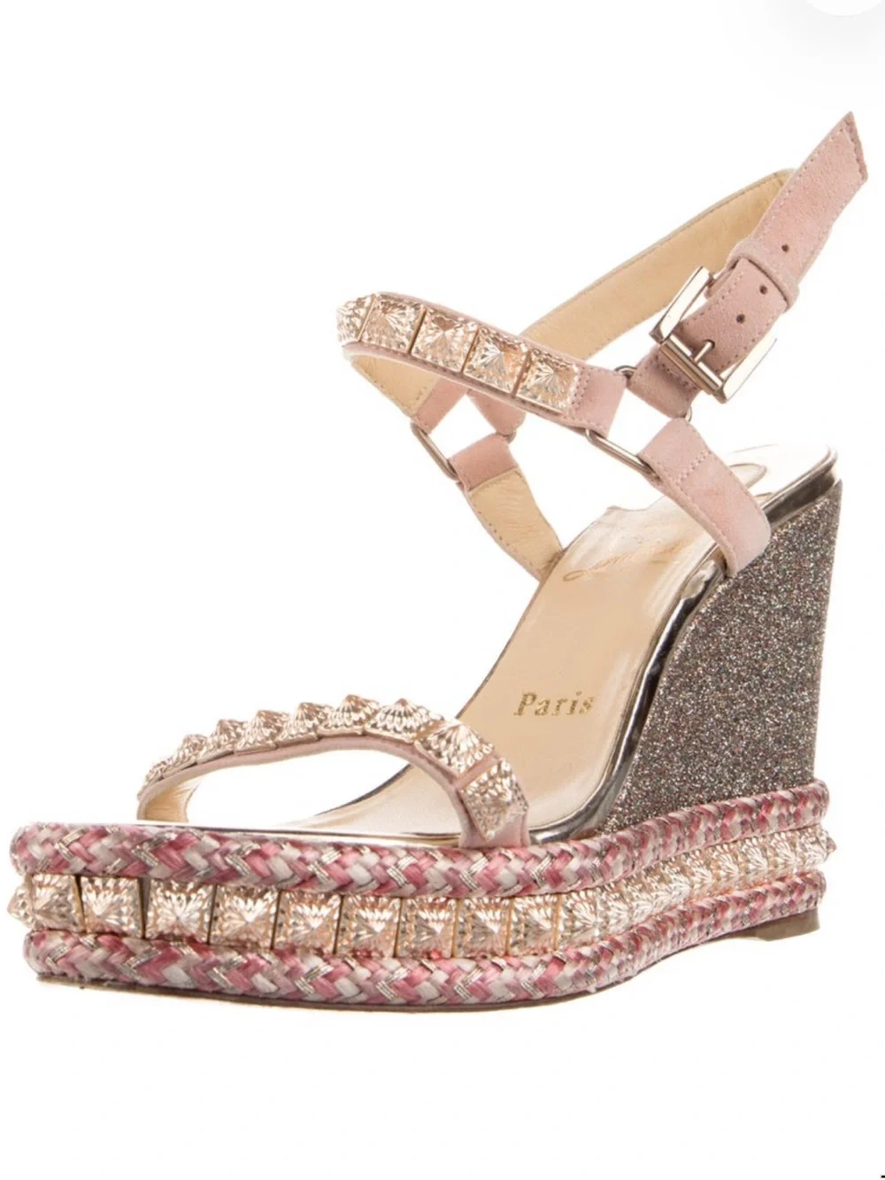 Christian Louboutin Women's Pink Embellished Wedge Sandal